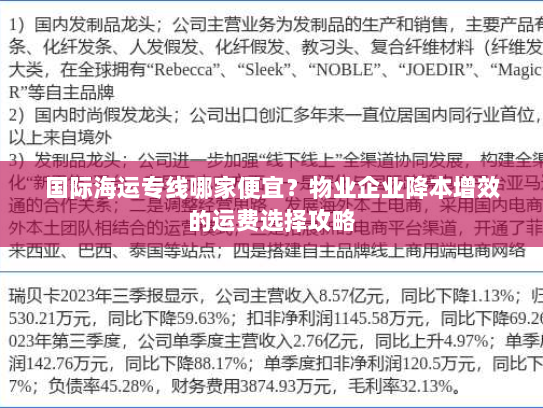 国际海运专线哪家便宜?物业企业降本增效的运费选择攻略 国际海运专线哪家便宜?物业企业降本增效的运费选择攻略