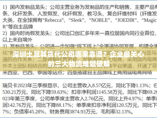 深圳土耳其货代公司哪家靠谱？企业最关心的三大物流难题破解