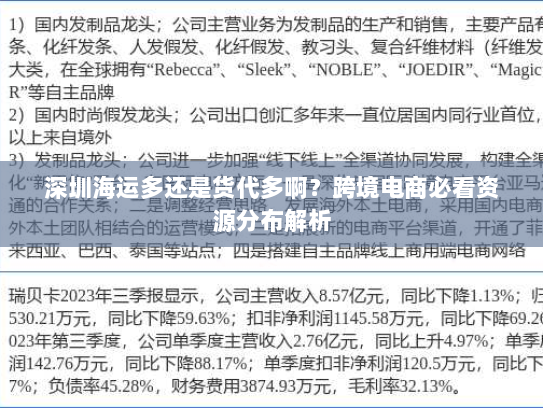 深圳海运多还是货代多啊？跨境电商必看资源分布解析