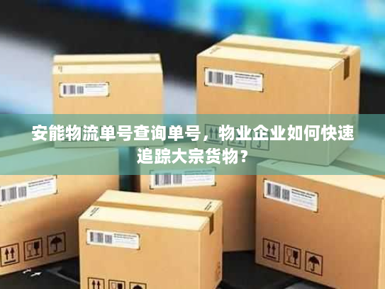 安能物流单号查询单号，物业企业如何快速追踪大宗货物？